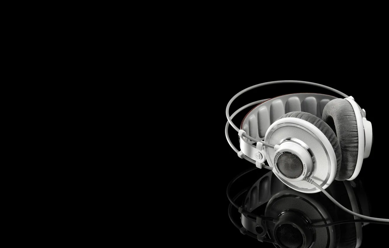 Photo wallpaper reflection, white headphones, White headphones