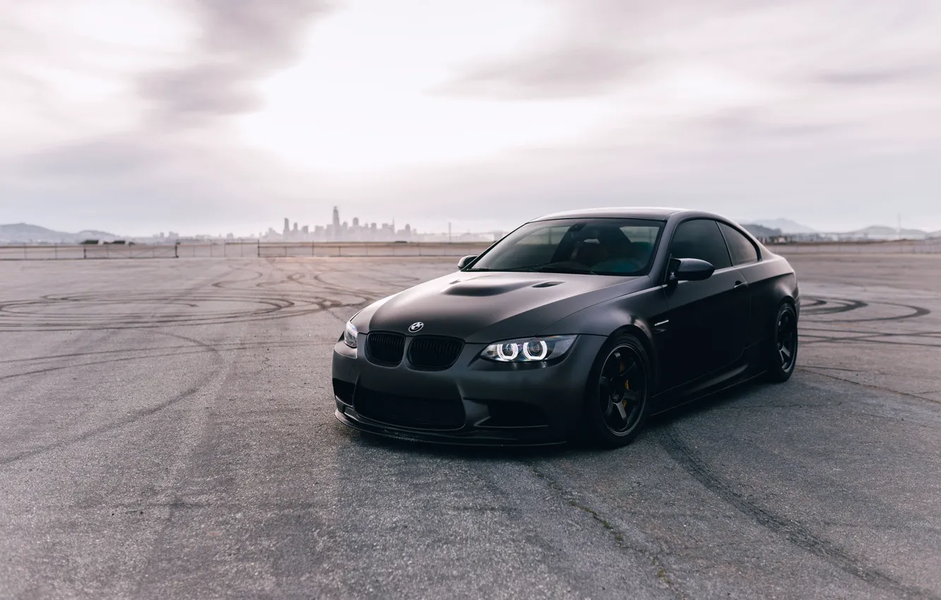 Photo wallpaper bmw, black, clouds, e92, matte, m3