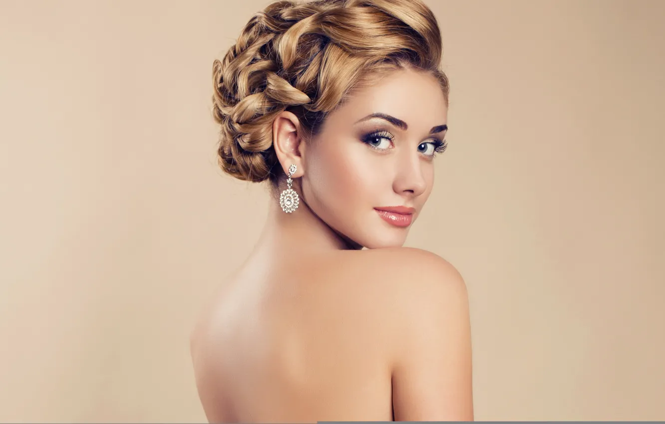 Photo wallpaper girl, portrait, earrings, hairstyle, blonde