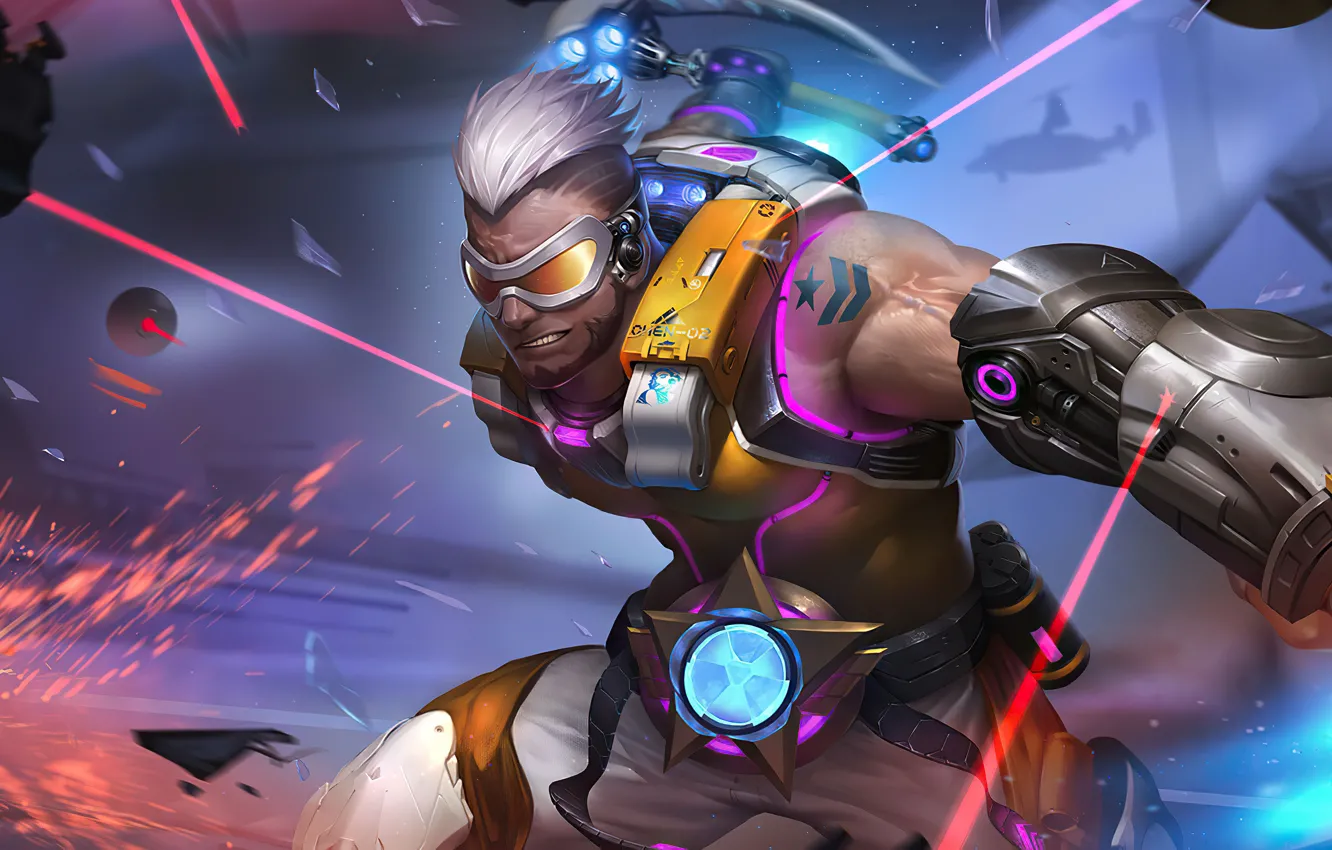 Photo wallpaper man, glasses, sparks, cyborg, King of Glory