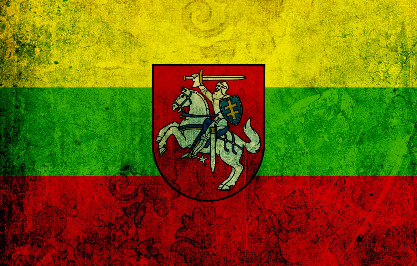 Photo wallpaper flag, rider, coat of arms, Chase, The Republic Of Lithuania, The Republic Of Lithuania, Lithuania, …