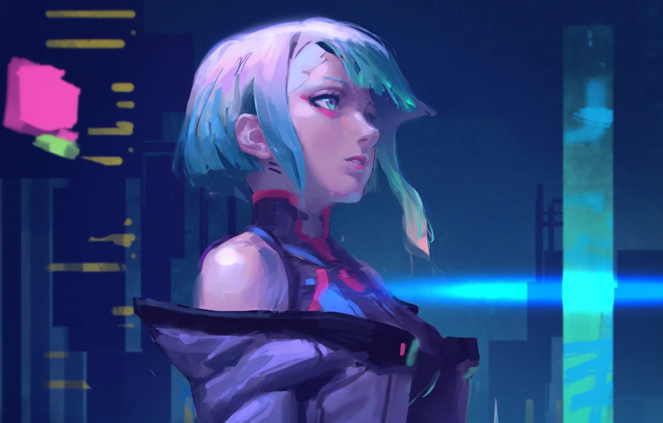 Photo wallpaper the city, Cyberpunk: Edgerunners, night, girl, Lucyna Kushinada