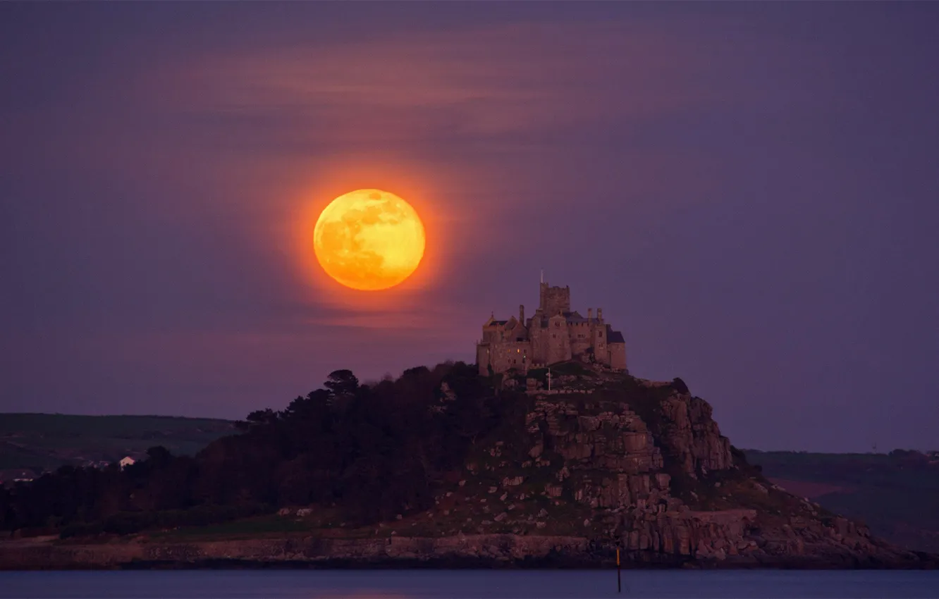 Photo wallpaper rocks, the moon, island, England, the monastery, St Michaels Mount
