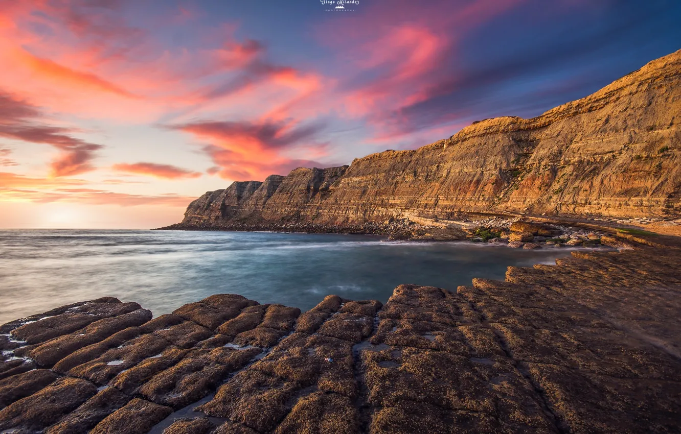 Photo wallpaper sea, the sky, dawn, coast