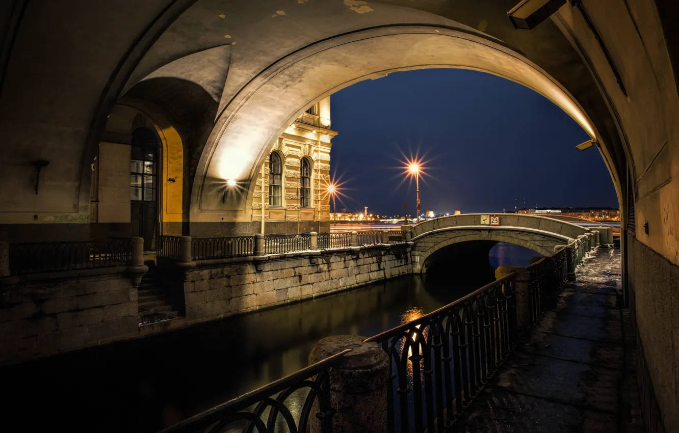 Photo wallpaper night, river, Saint Petersburg, under bridge