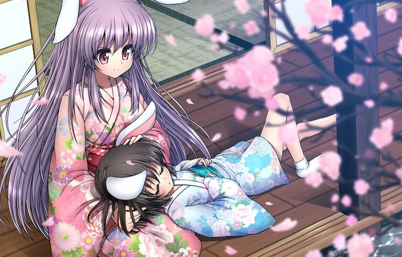 Photo wallpaper girl, smile, room, mood, sleep, Sakura, Bunny, touhou