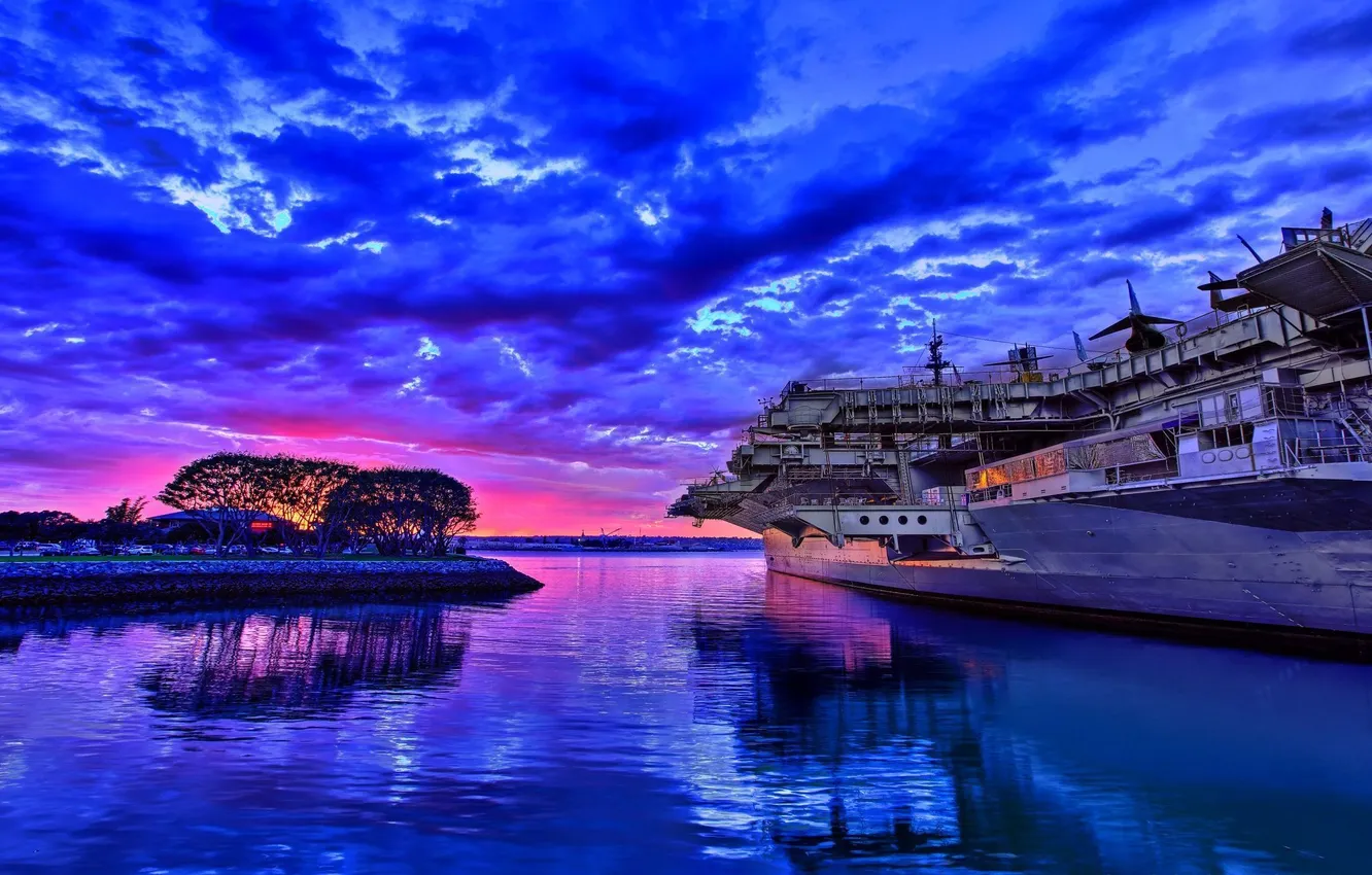Photo wallpaper sunset, shore, the carrier