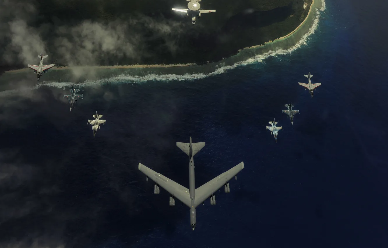 Photo wallpaper flight, aviation, earth, F-16, aircraft, F-2, B-52, EA-6B