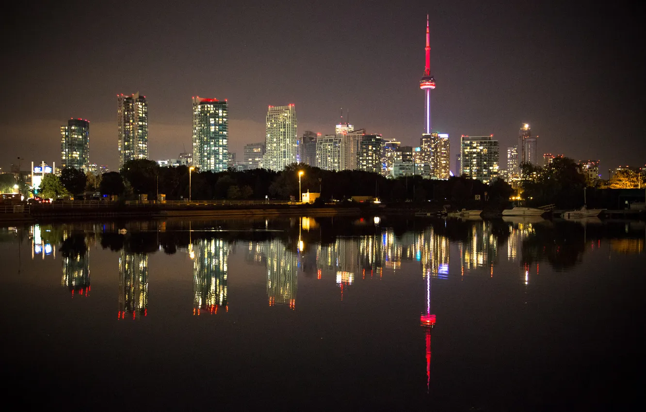 Photo wallpaper the sky, water, night, lights, reflection, home, Canada, Toronto