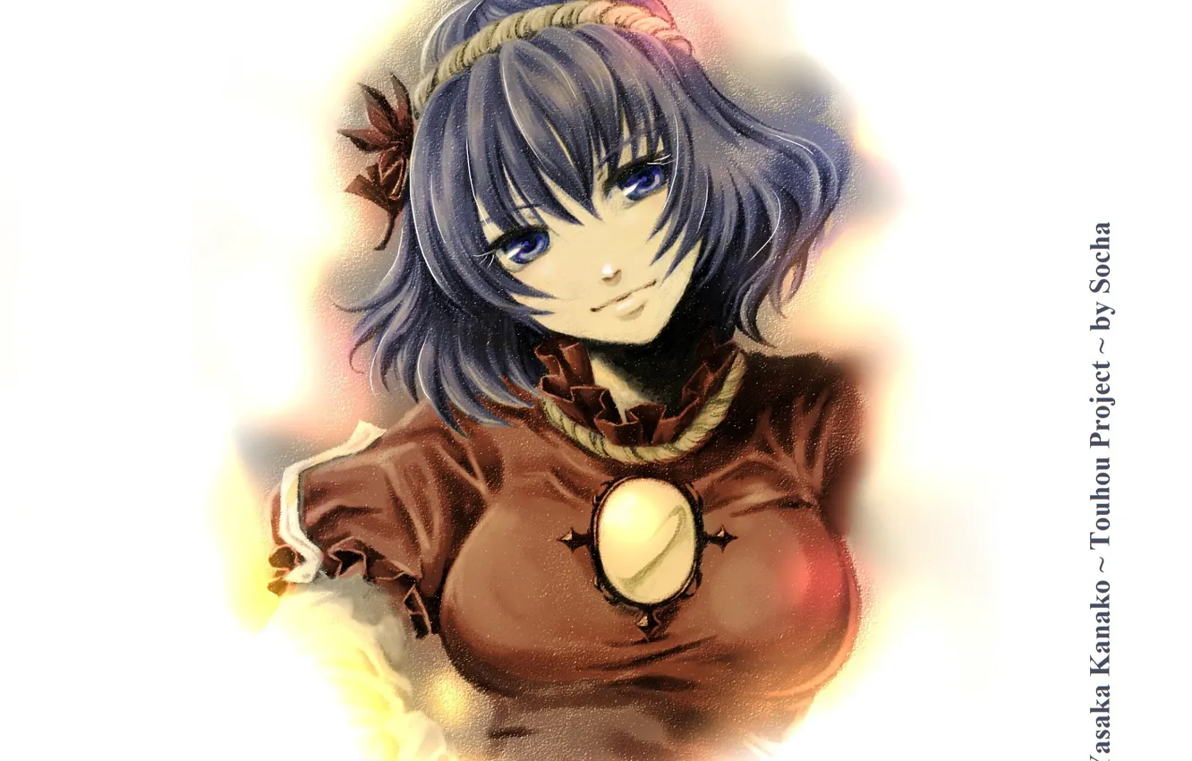 Photo wallpaper portrait, mirror, blue eyes, Touhou Project, lilac hair, Project East, Yasaka Kanako, by Socha