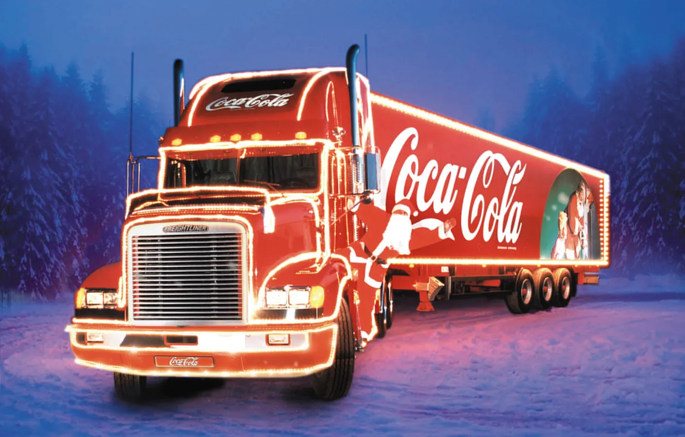 Photo wallpaper new year, truck, coca cola, tractor, Freightliner, the truck