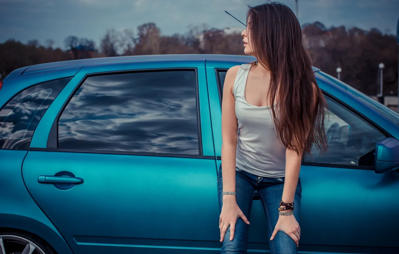 Photo wallpaper car, girl, beautiful, model