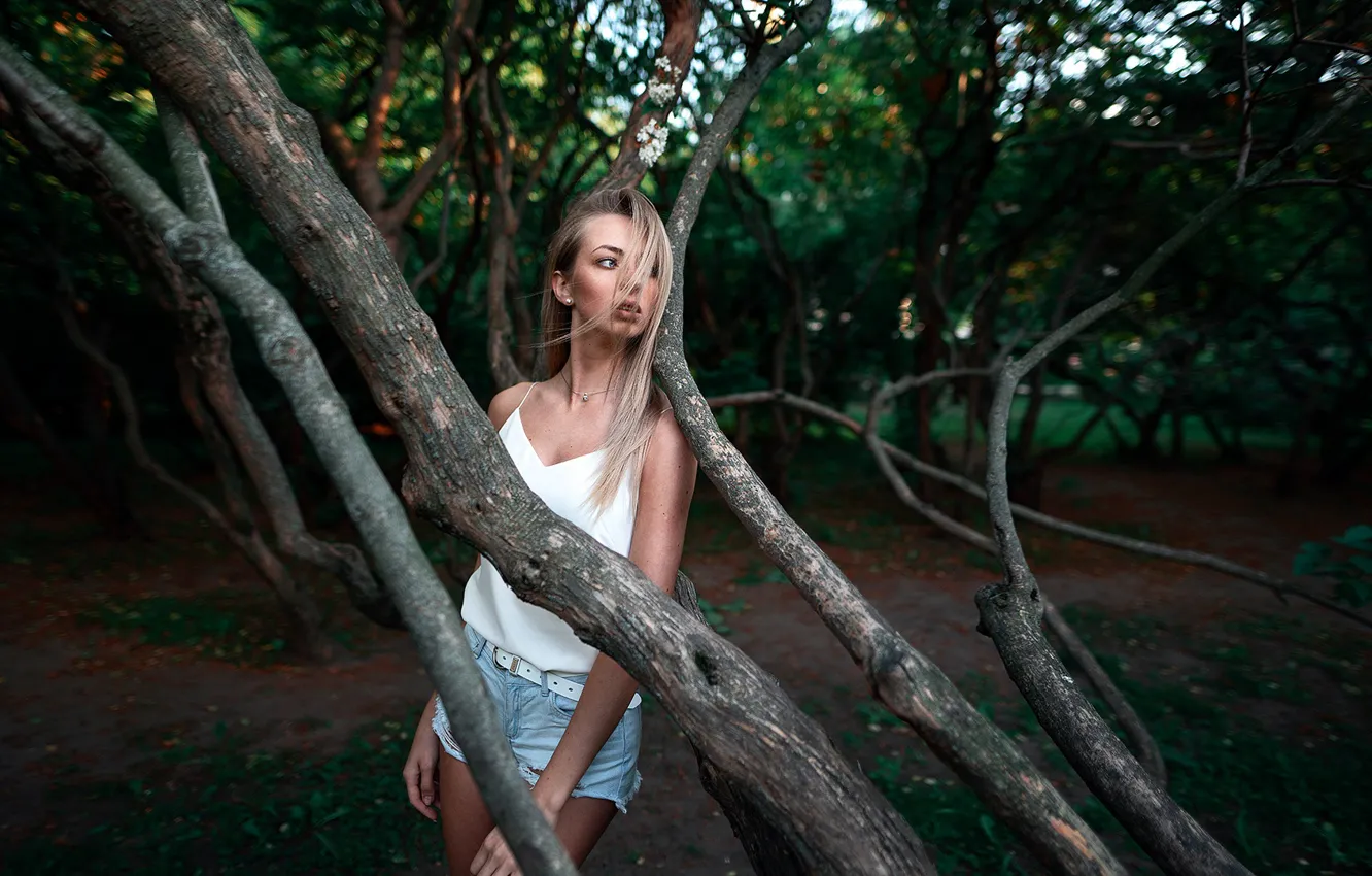 Photo wallpaper girl, trees, nature, pose, Park, hair, Nastya, Kustarev Maxim