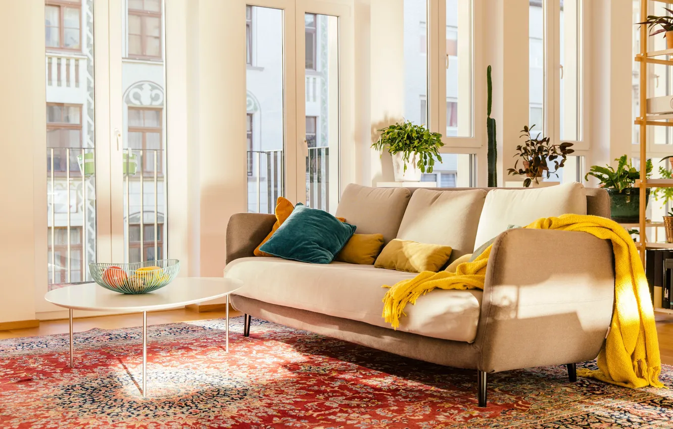 Photo wallpaper room, interior, sofa, living room, solar