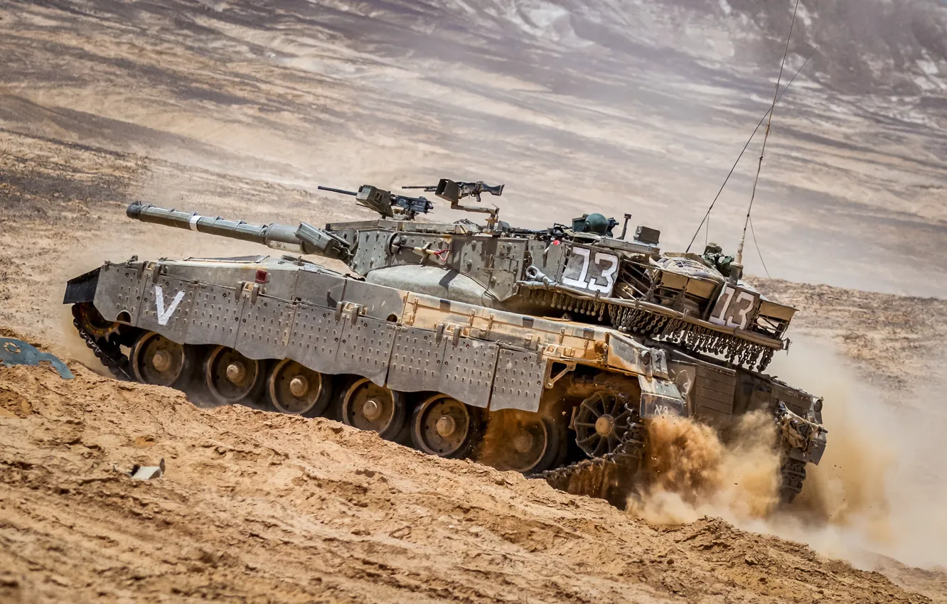 Photo wallpaper sand, field, tank, combat, Merkava, main, Merkava, Israel