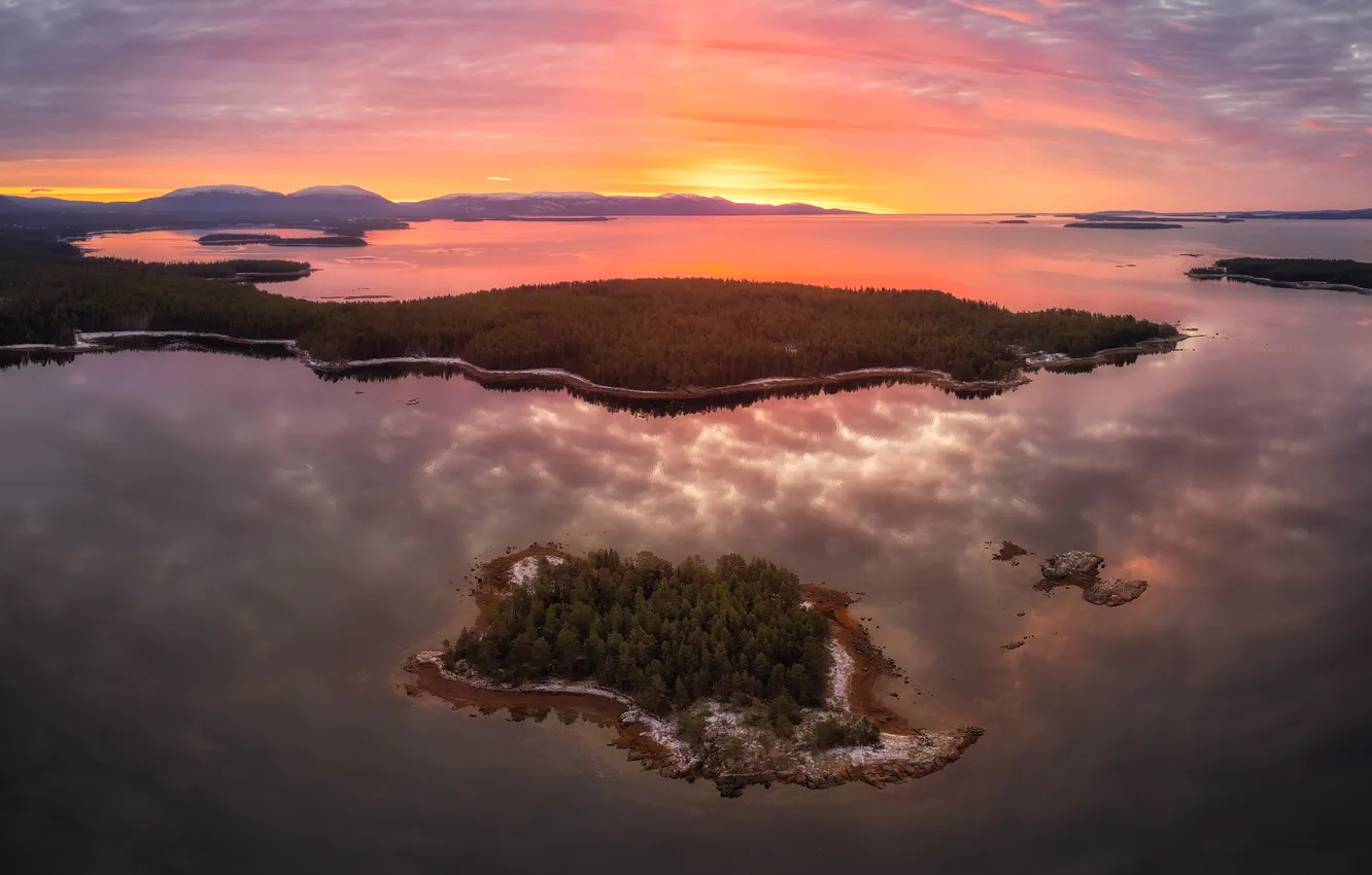 Photo wallpaper sunrise, island, horizon, the beauty of nature, Mikhail Kharitonychev