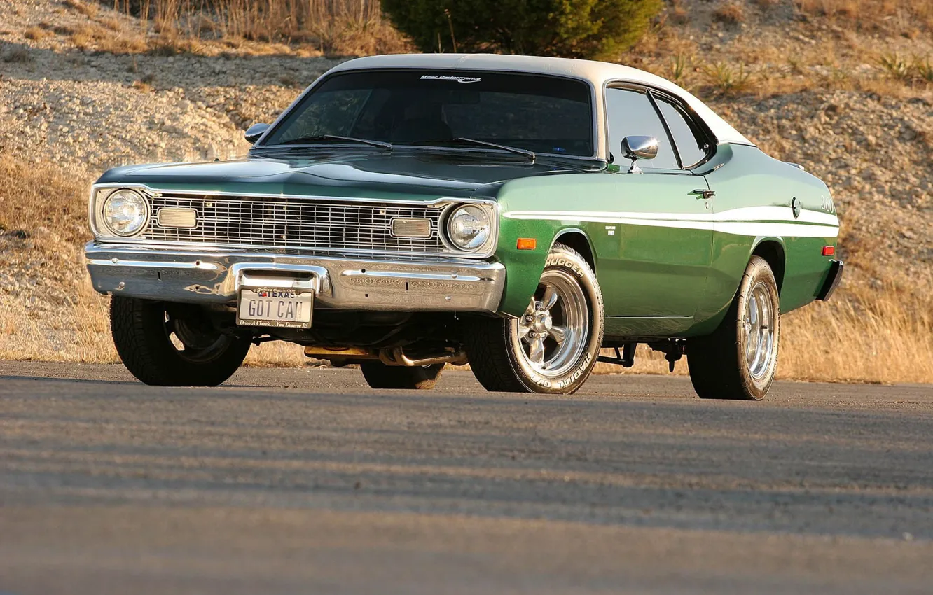 Photo wallpaper Muscle, Green, Coupe, Tuning, Hardtop, Mopar, Vehicle, Plymouth Duster