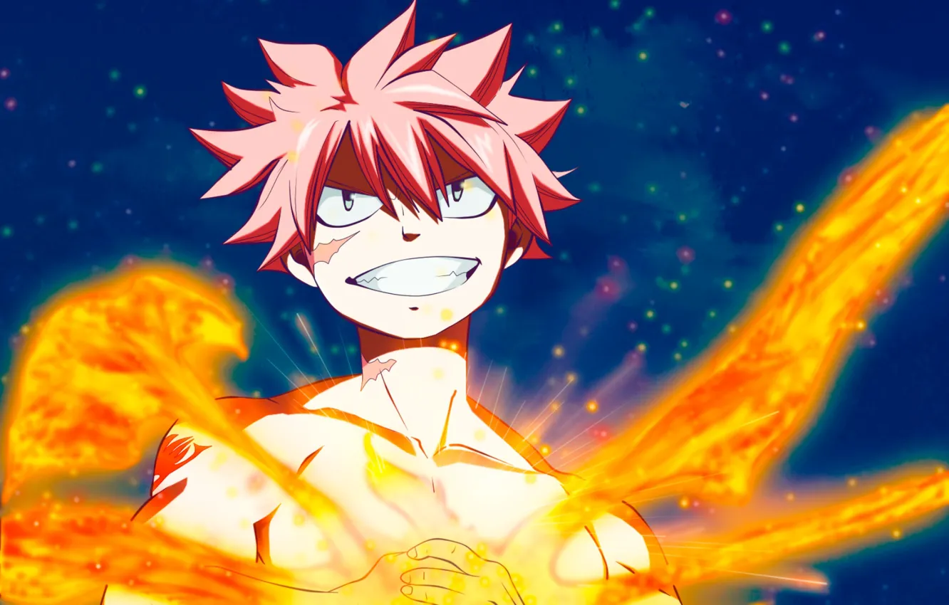 Photo wallpaper the sky, night, lights, guy, Natsu Dragneel, Fairy tail