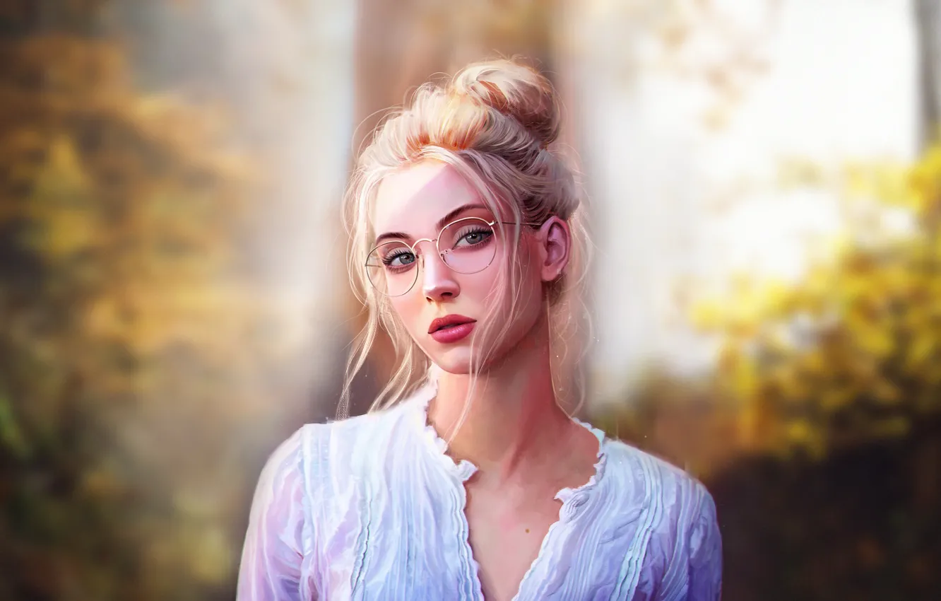 Photo wallpaper eyes, look, girl, face, style, portrait, art, glasses