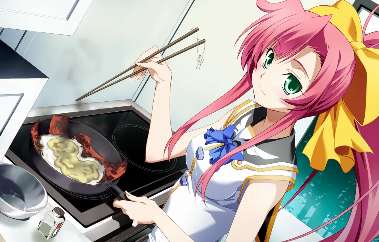 Photo wallpaper look, girl, food, bow, art, izumi mahiru, NAK hayasaka, soranica ele