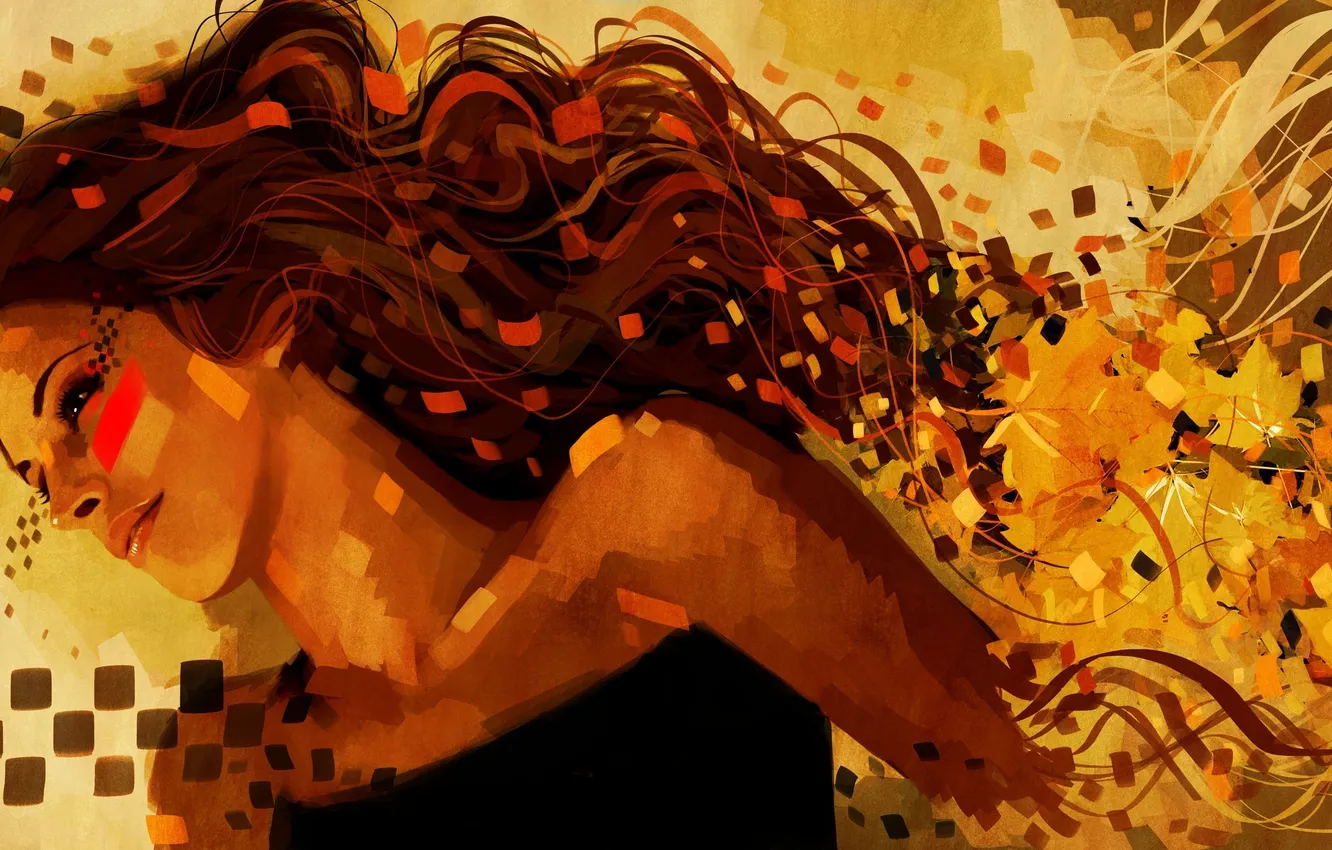 Photo wallpaper style, hair, tape, beautiful, colorful, sticker, orange, Autumn pleasure