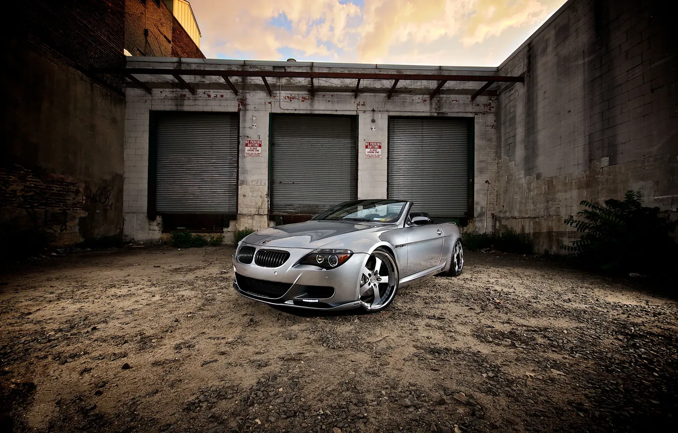 Photo wallpaper the sky, clouds, reflection, building, BMW, silver, BMW, convertible