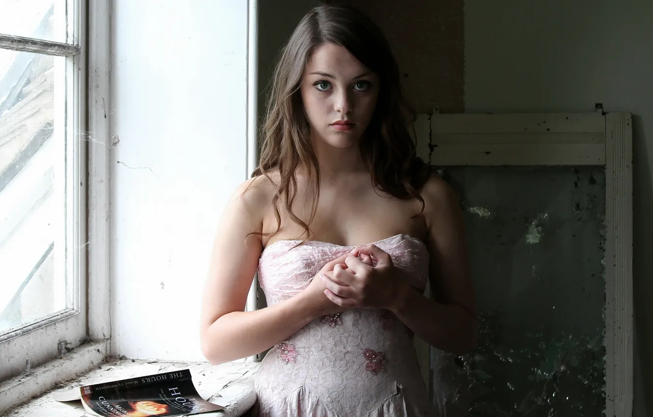 Photo wallpaper girl, window, book