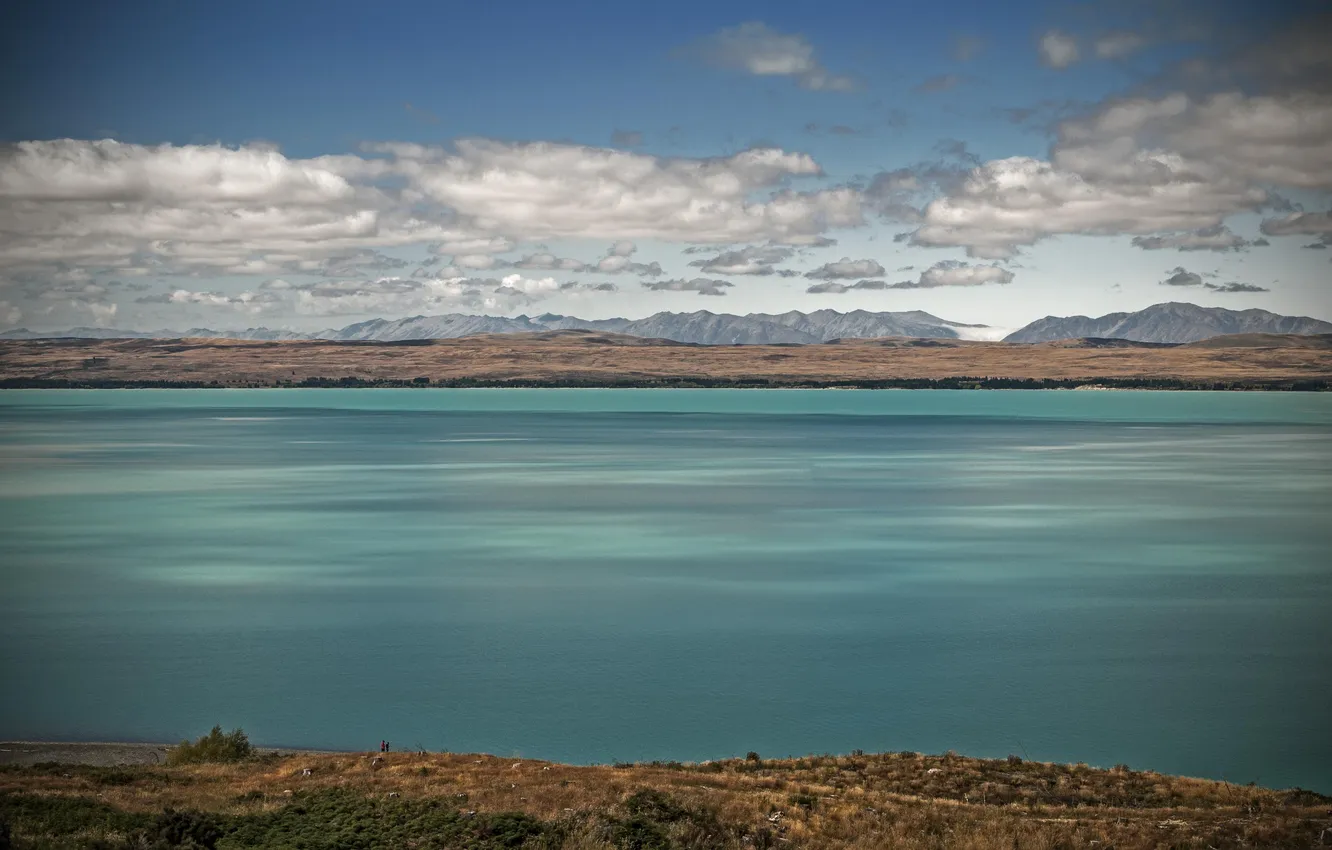 Photo wallpaper the sky, clouds, mountains, people, New Zealand, horizon, South island, Canterbury