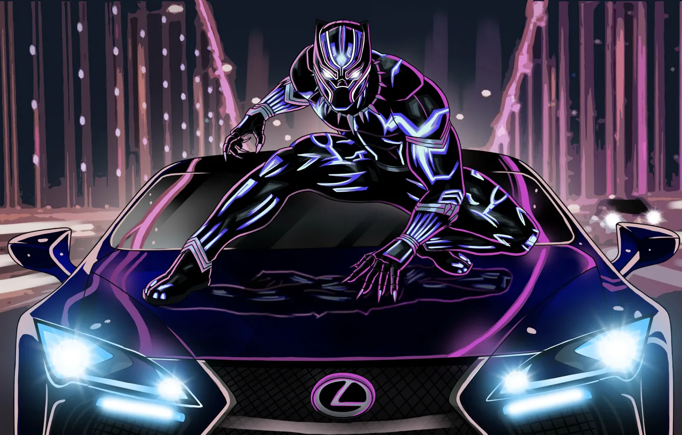 Photo wallpaper lexus, neon, artwork, black panther