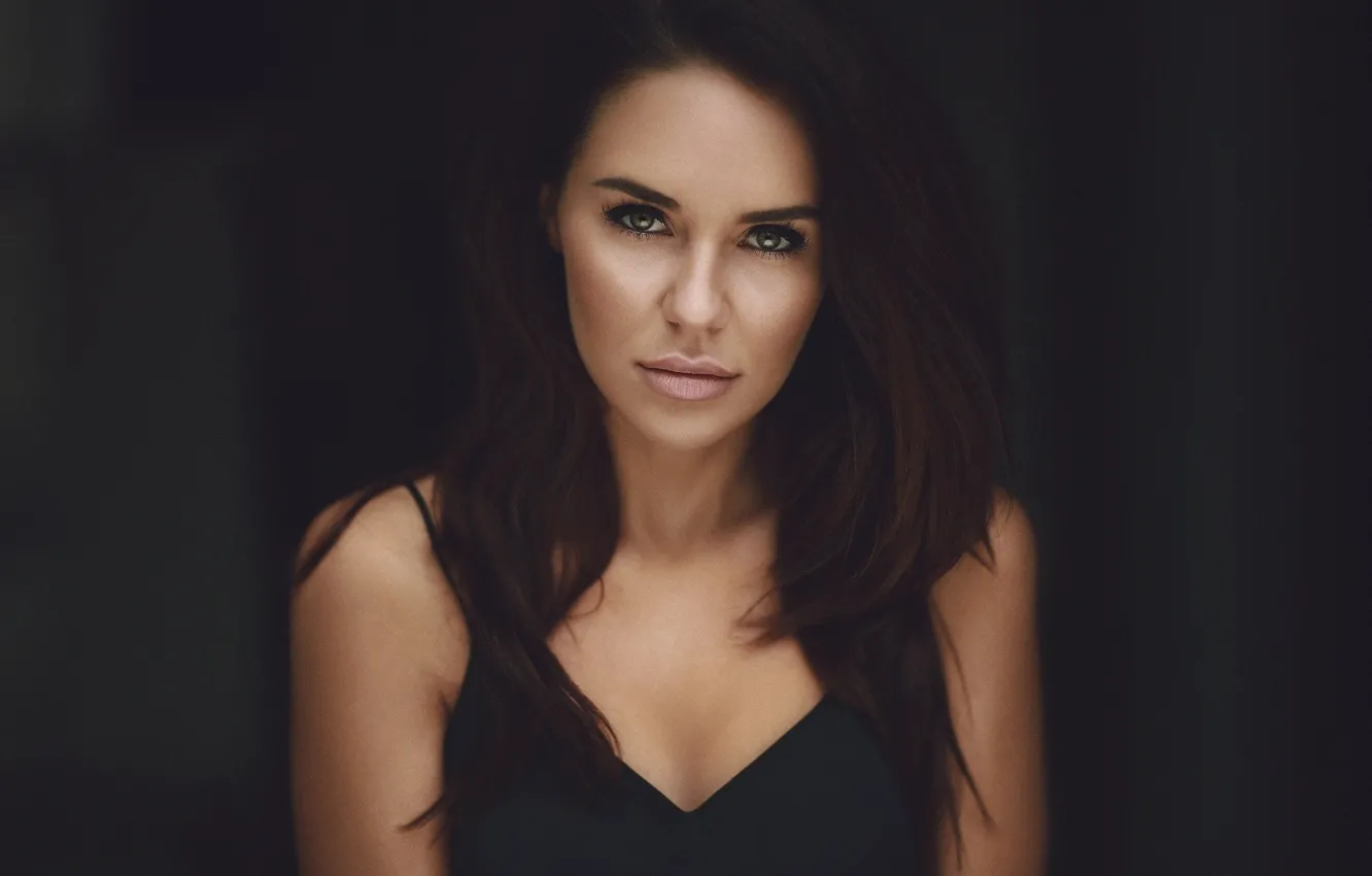 Photo wallpaper girl, portrait, makeup, dress, brunette, hairstyle, in black