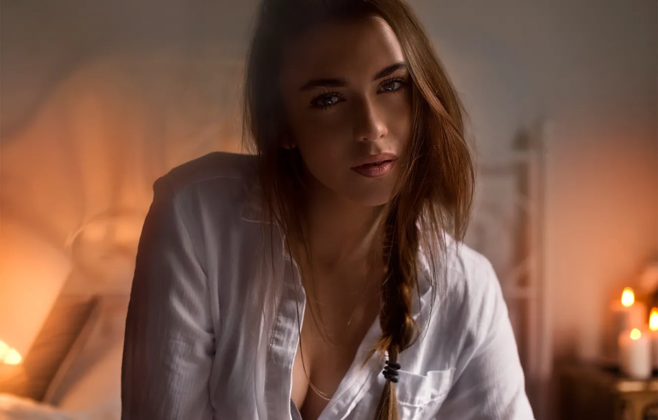 Photo wallpaper look, girl, lips, shirt