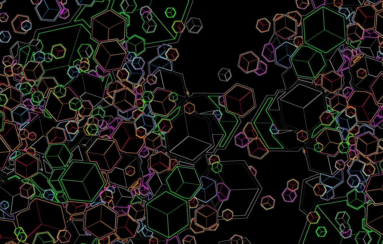 Photo wallpaper graphics, figure, the edges of the cubes, cubes on black background