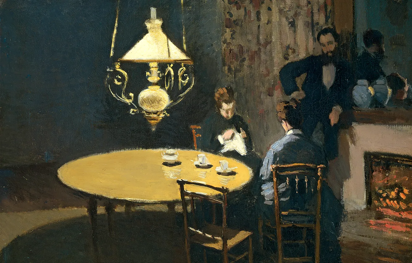 Photo wallpaper table, lamp, picture, Claude Monet, genre, Interior. After Dinner