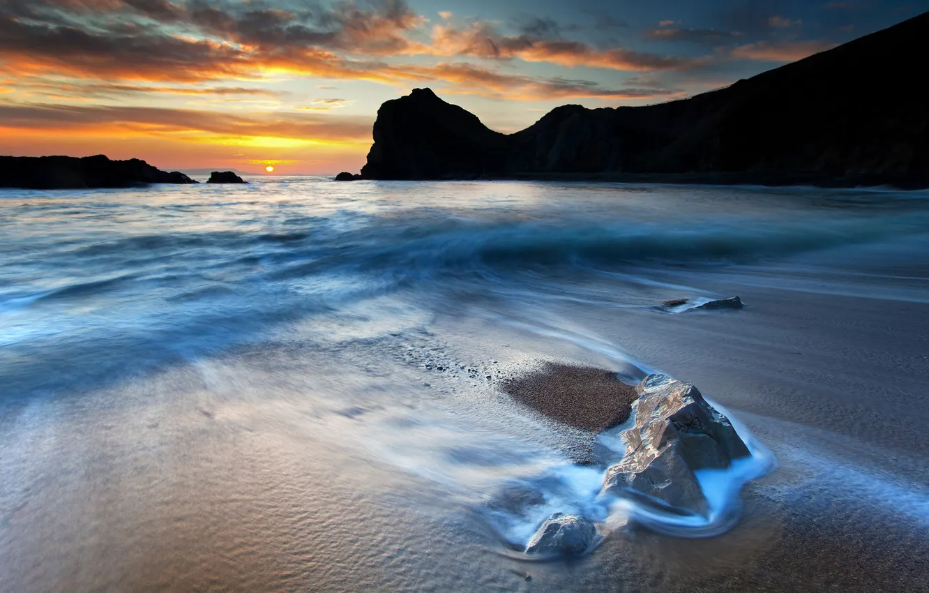 Photo wallpaper sand, sea, the sky, rock, stones, the ocean, rocks, shore