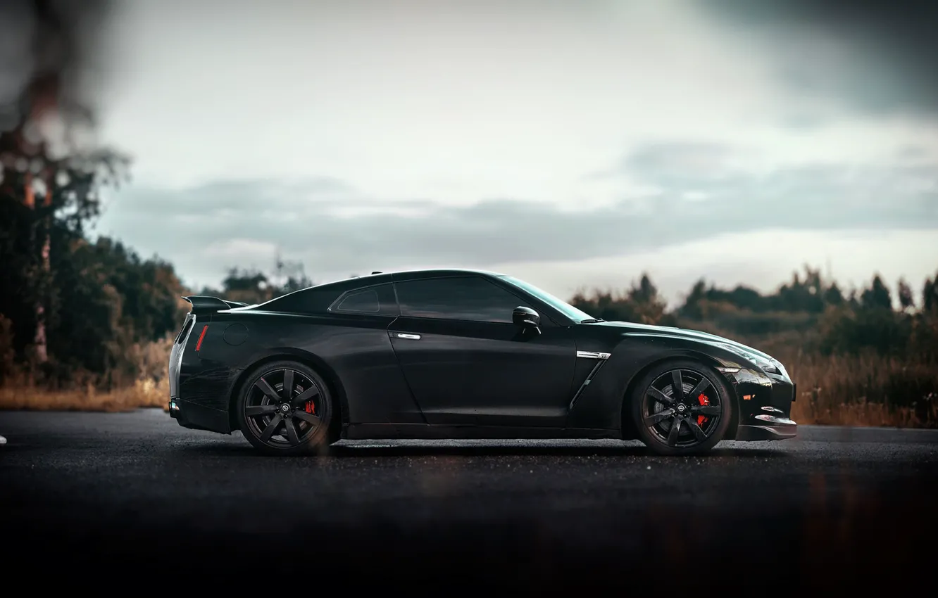 Photo wallpaper Auto, Black, Machine, Nissan, Side view, Nissan GT-R 35, GT-R 35, Mikhail Sharov