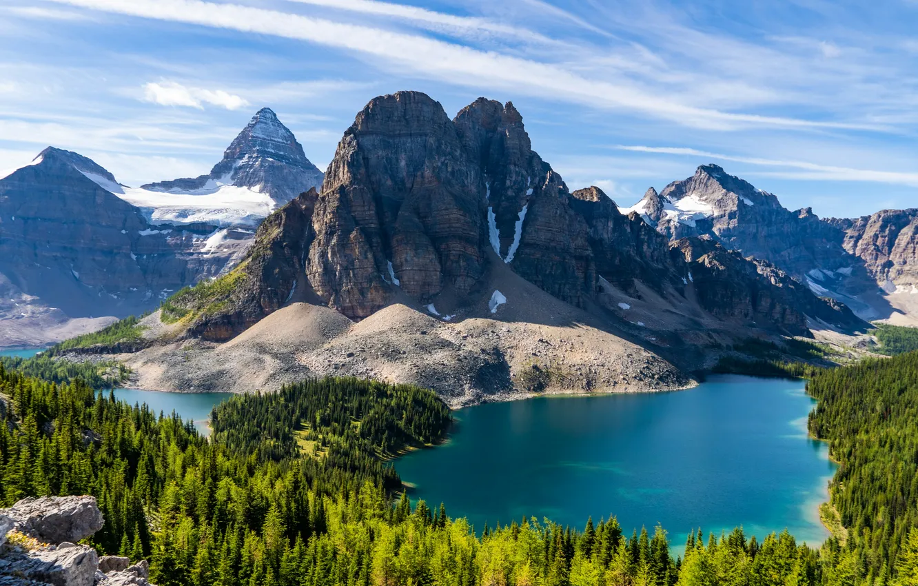 Photo wallpaper British Columbia, sky, trees, landscape, nature, mountains, clouds, lake