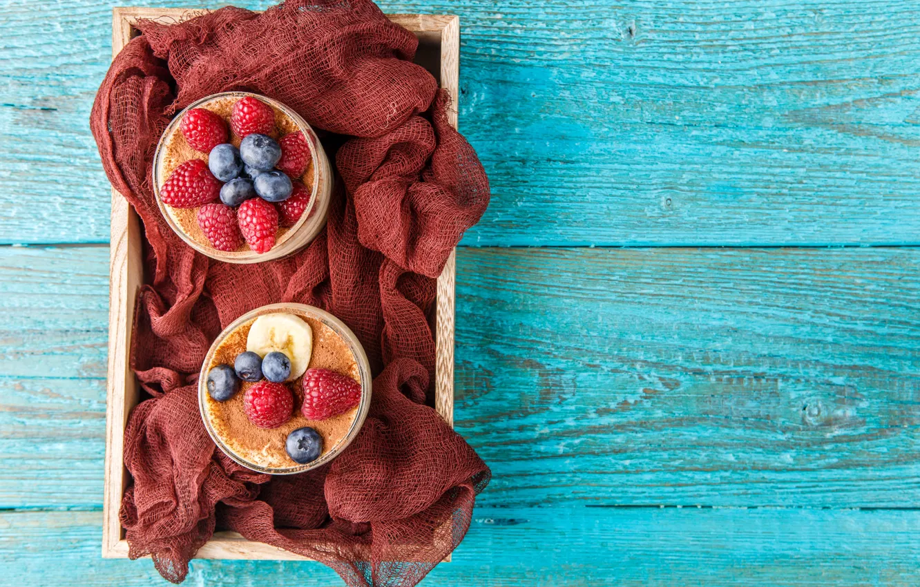 Photo wallpaper raspberry, blueberries, dessert, tiramisu