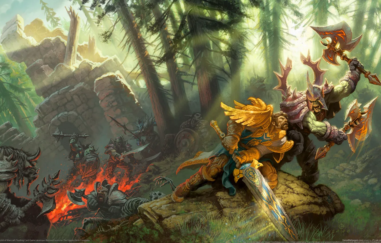 Photo wallpaper Forest, Warrior, WoW, World of Warcraft, Fight, Paladin, Paladin