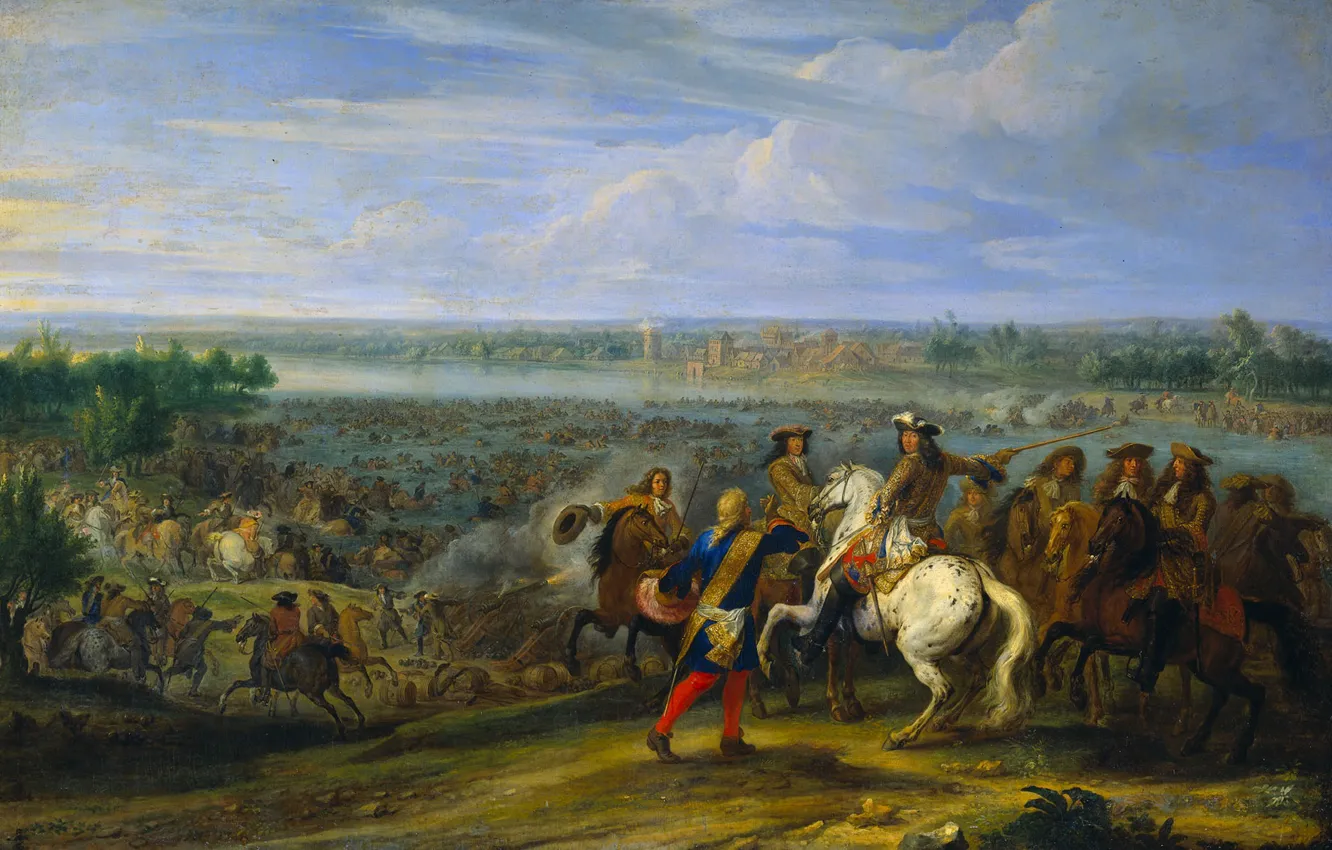 Photo wallpaper oil, picture, canvas, The crossing of the Rhine Army of Louis XIV, Adam Frans van …