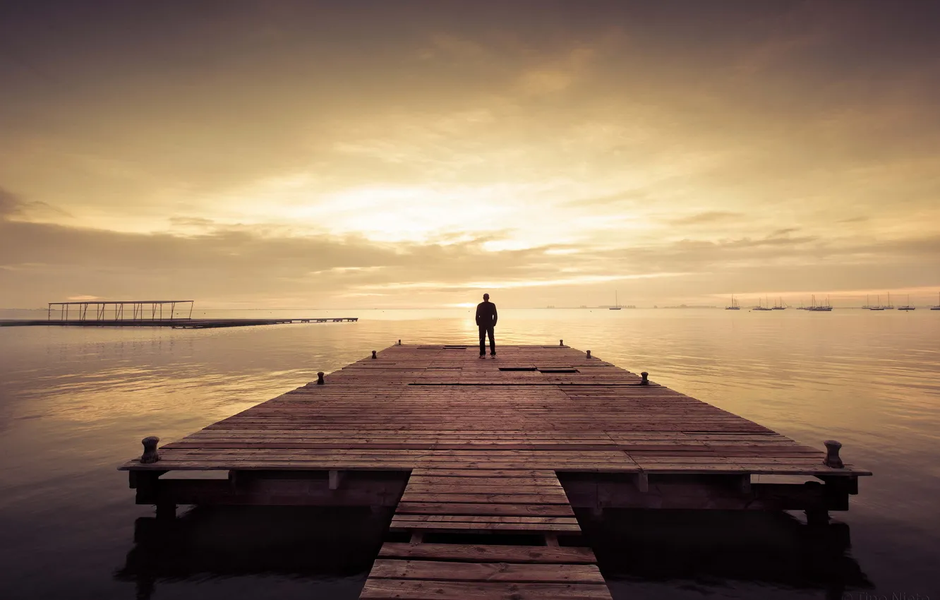 Photo wallpaper sunset, lake, people