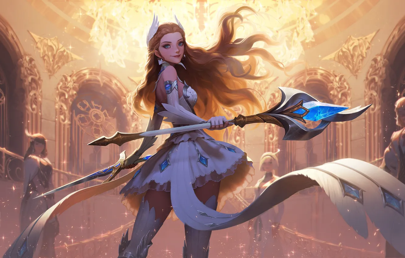 Photo wallpaper pose, smile, magic, staff, magic, beautiful girl, smile, beautiful girl