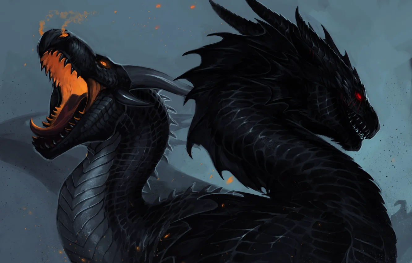 Photo wallpaper fear, dragon, monster, mouth, fangs