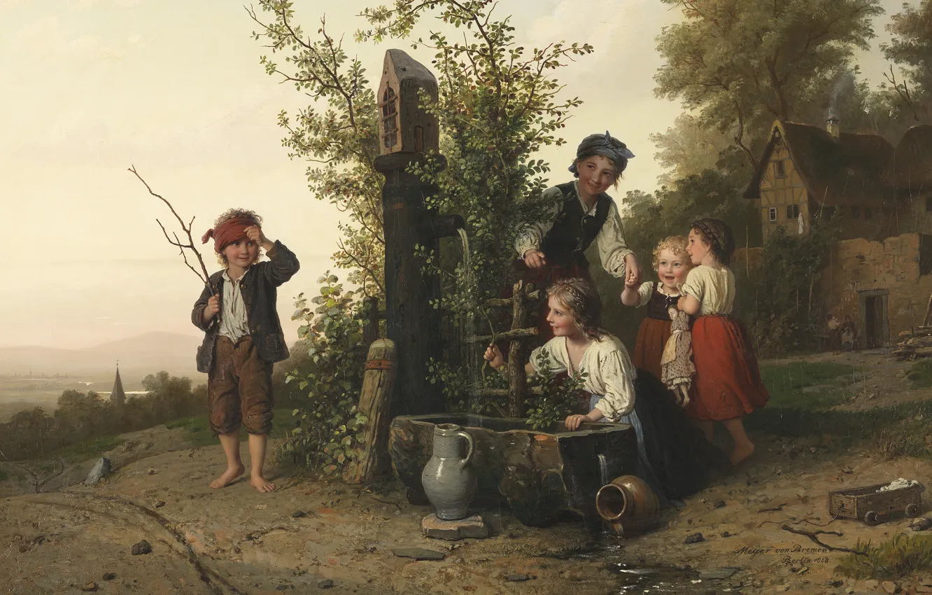 Photo wallpaper 1868, German painter, German painter, The Blind Man's Buff Game, Johann Georg Meyer von Bremen, …