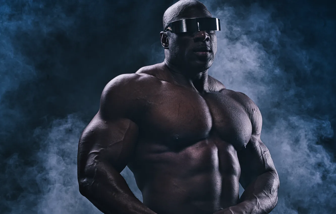 Photo wallpaper glasses, male, muscle, bodybuilder