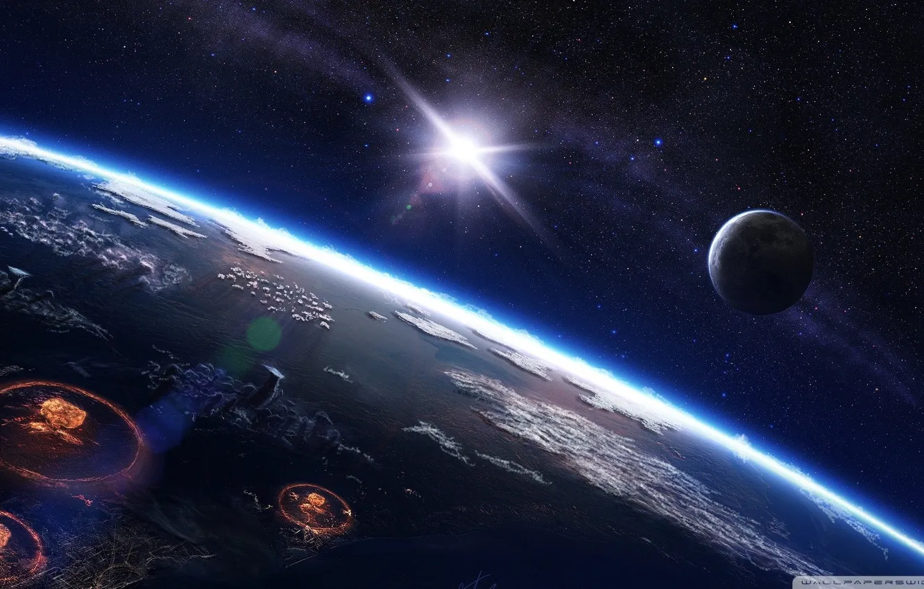 Photo wallpaper space, planet, digital art, atomic bomb, apocalyptic