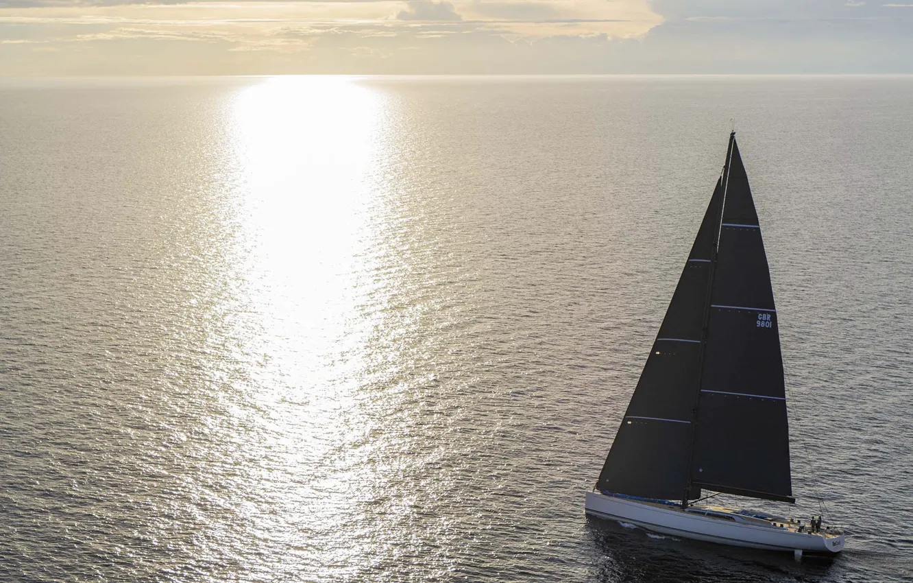 Photo wallpaper sea, the sun, reflection, movement, swimming, sports yacht, Cruiser and Racer yacht, Sailing DEO-43