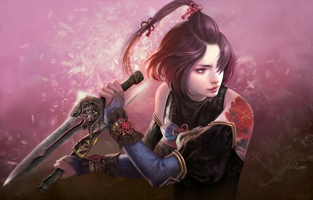 Photo wallpaper Girl, Swords, Woman Warrior, Master of Meteor Blades