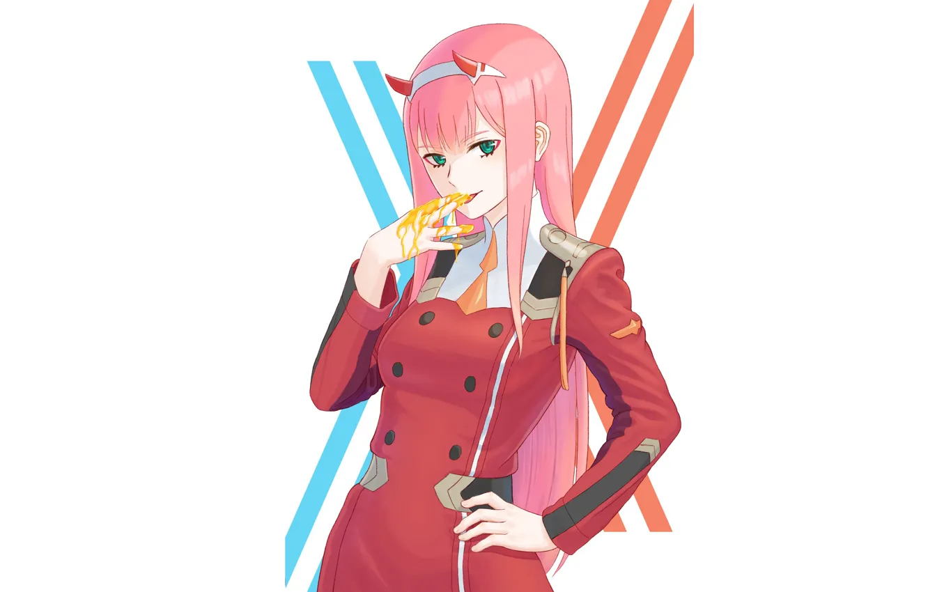 Photo wallpaper girl, art, white background, 002, Darling In The Frankxx, Cute in France, Zero Two