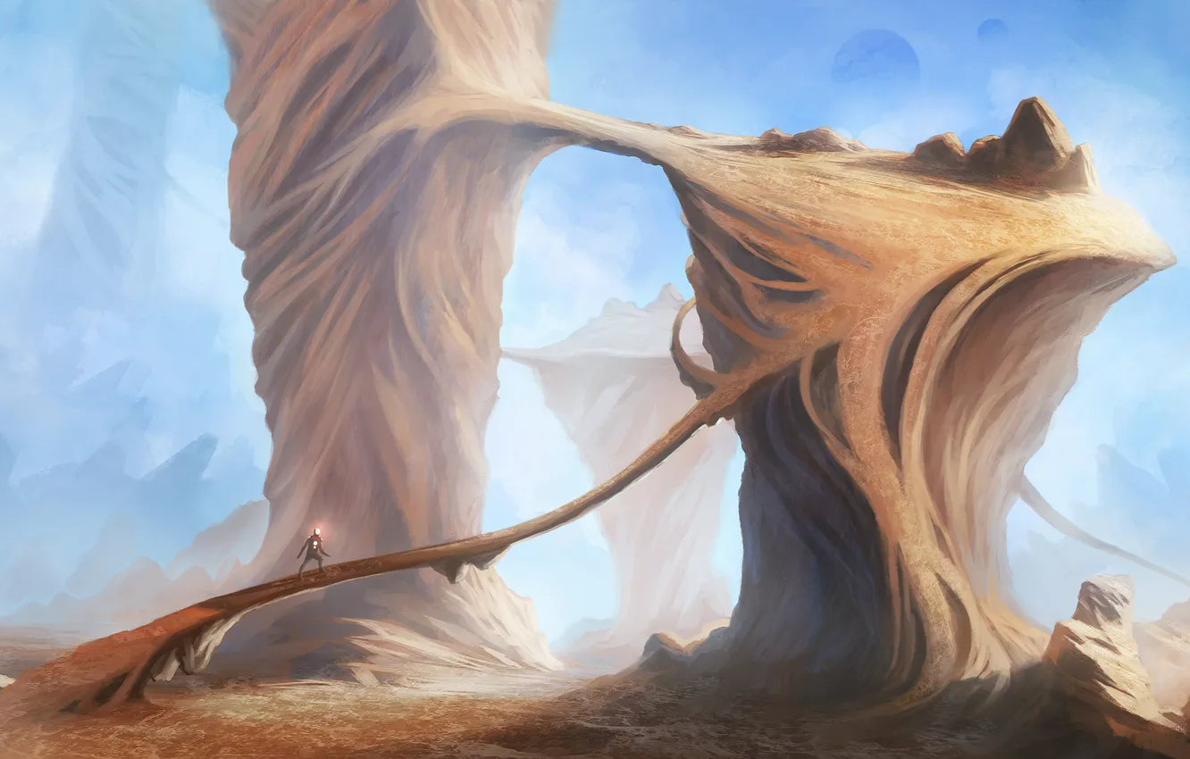 Photo wallpaper road, bridge, fiction, rocks, being, art, canyon