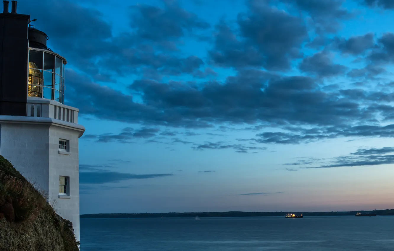 Photo wallpaper sea, the sky, clouds, lighthouse, the evening